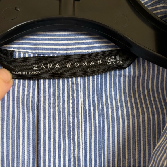 ZARA Blue and White Striped Button Down with Black Tassels on Hem - Picture 11 of 11